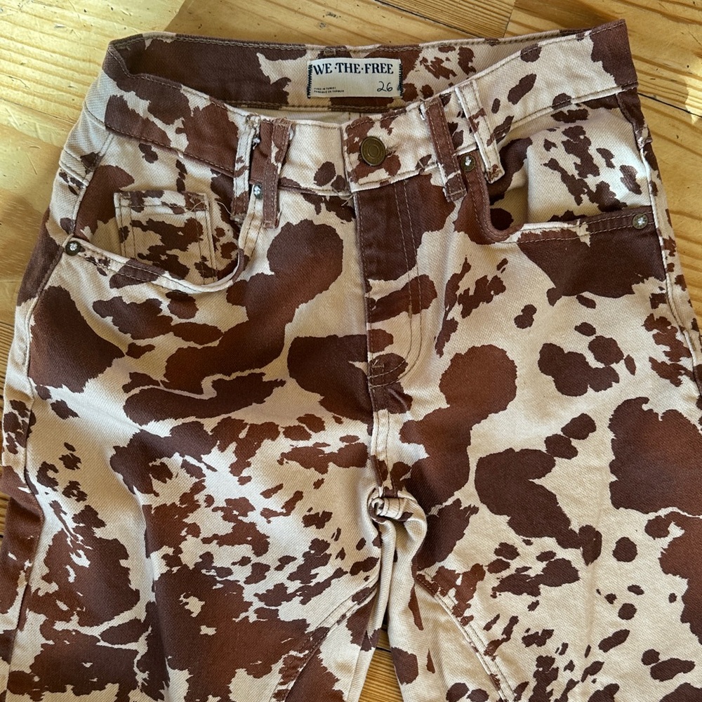 Free People Cow Print Patterned Jeans